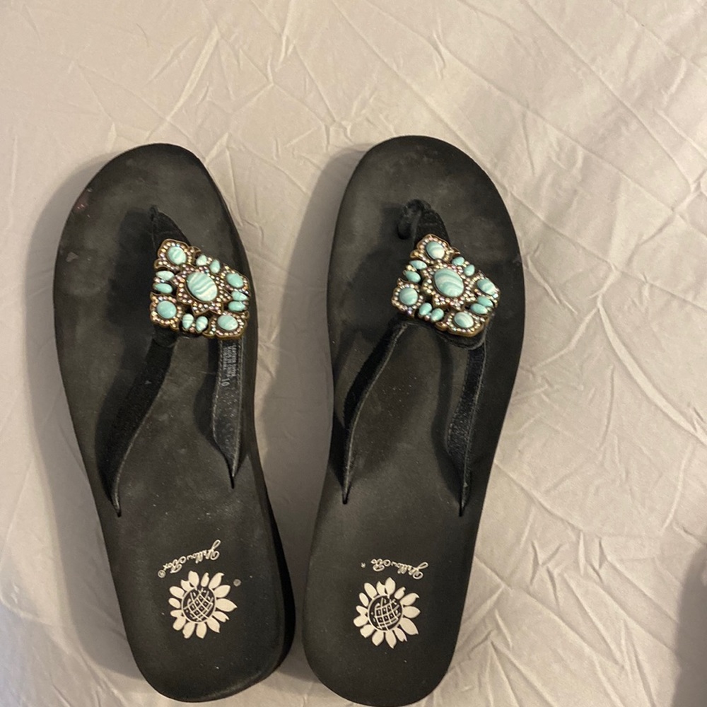 Flip flops. Size 10, beautiful turquoise embellishments